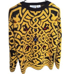 80's/90's Vintage Midnight Blues Womens‎ Embellished Small Sweater Jewel Fuzzy